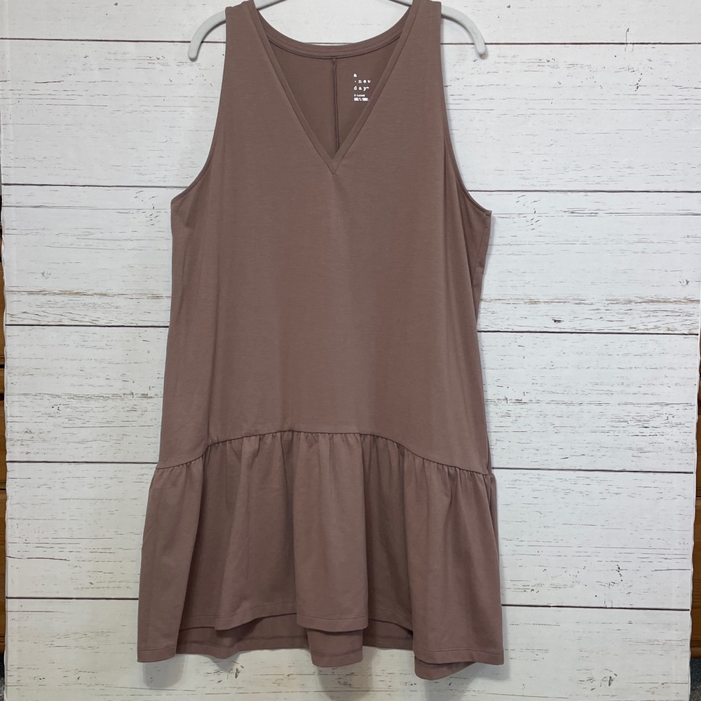 A New Day Drop Waist Tank Dress in a Brownish Mauve Color, size XL, NWOT